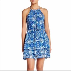 Parker Dax Blue Paisley Racerback Mini Dress